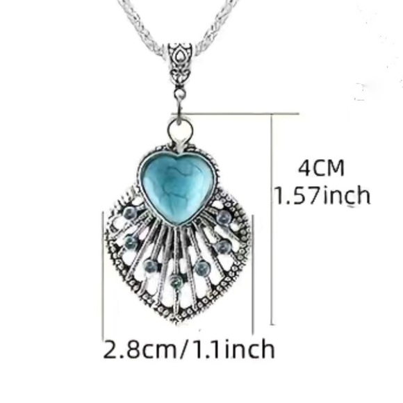 Boho Chic Necklace Southwestern Turquoise Silver Vibe Pendant Chain Gift Pouch - Picture 6 of 16